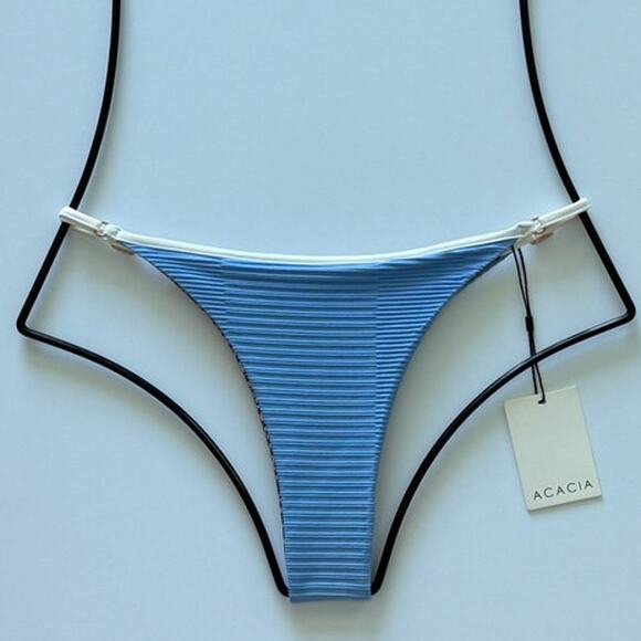Acacia Swimwear Neema Piped Dual Ribbed Bikini Bottom - Seine Blue - Large - NWT - Picture 1 of 9